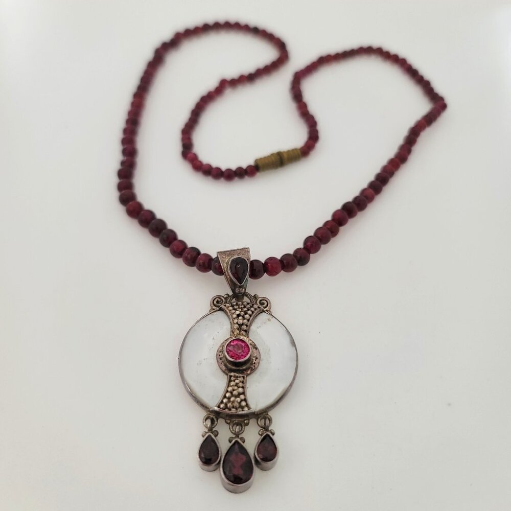 Garnet, Topaz, Mother of Pearl & Sterling Necklace by Sajen